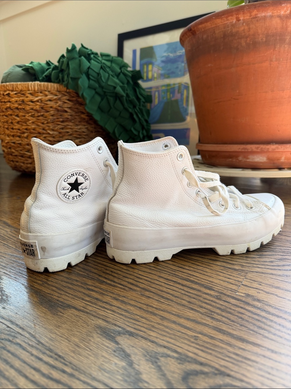 Converse hi top white leather 9.5